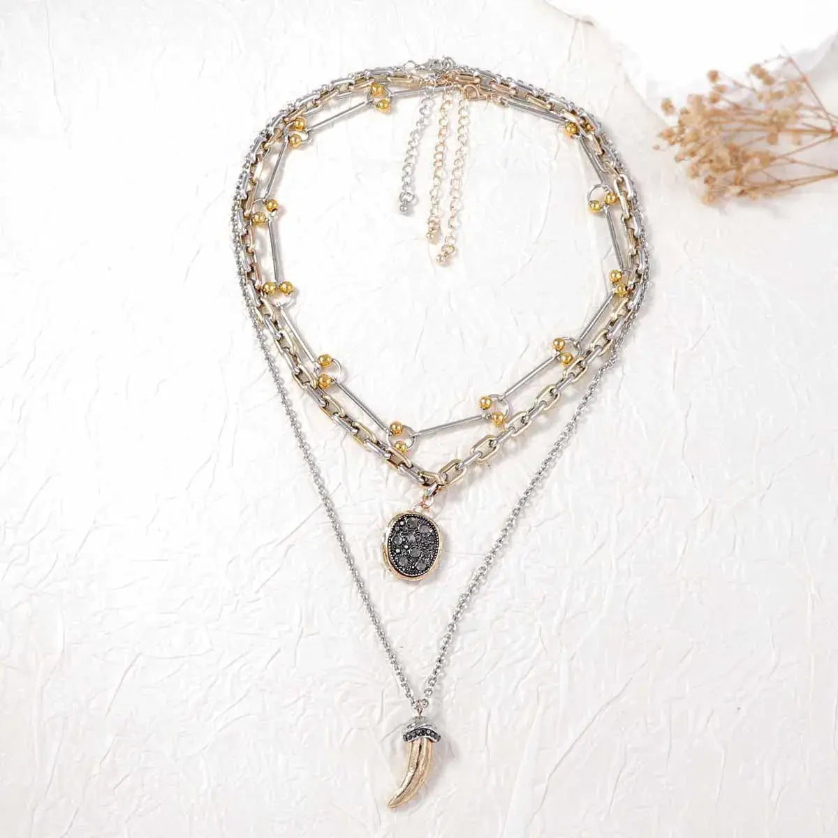 3 Piece Stainless Steel Pendant Necklace - Trendsi - Flyclothing LLC