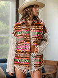Geometric Collared Neck Long Sleeve Jacket - Trendsi