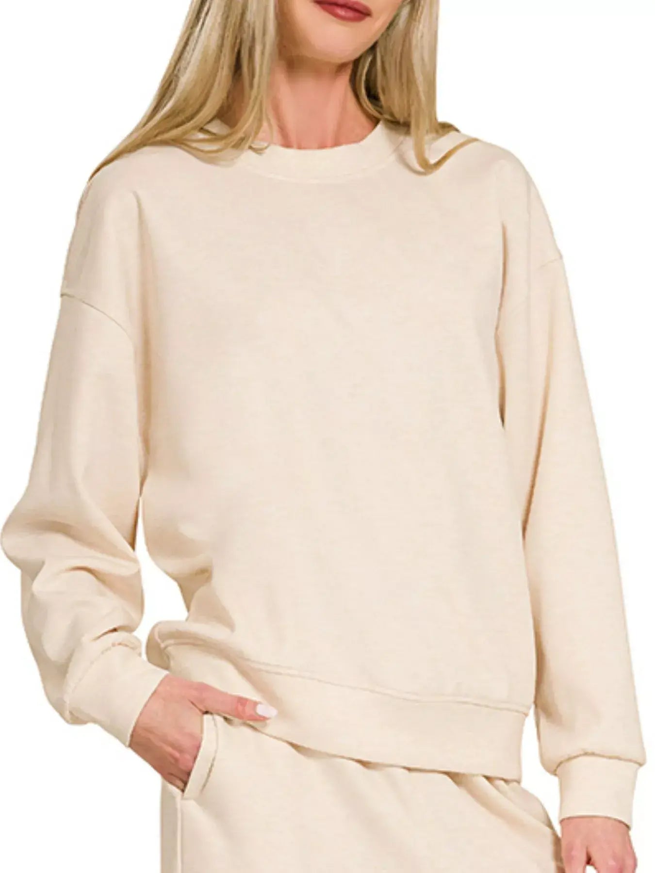 Zenana Scuba Crewneck Pullover and Pants Set - Trendsi - Flyclothing LLC