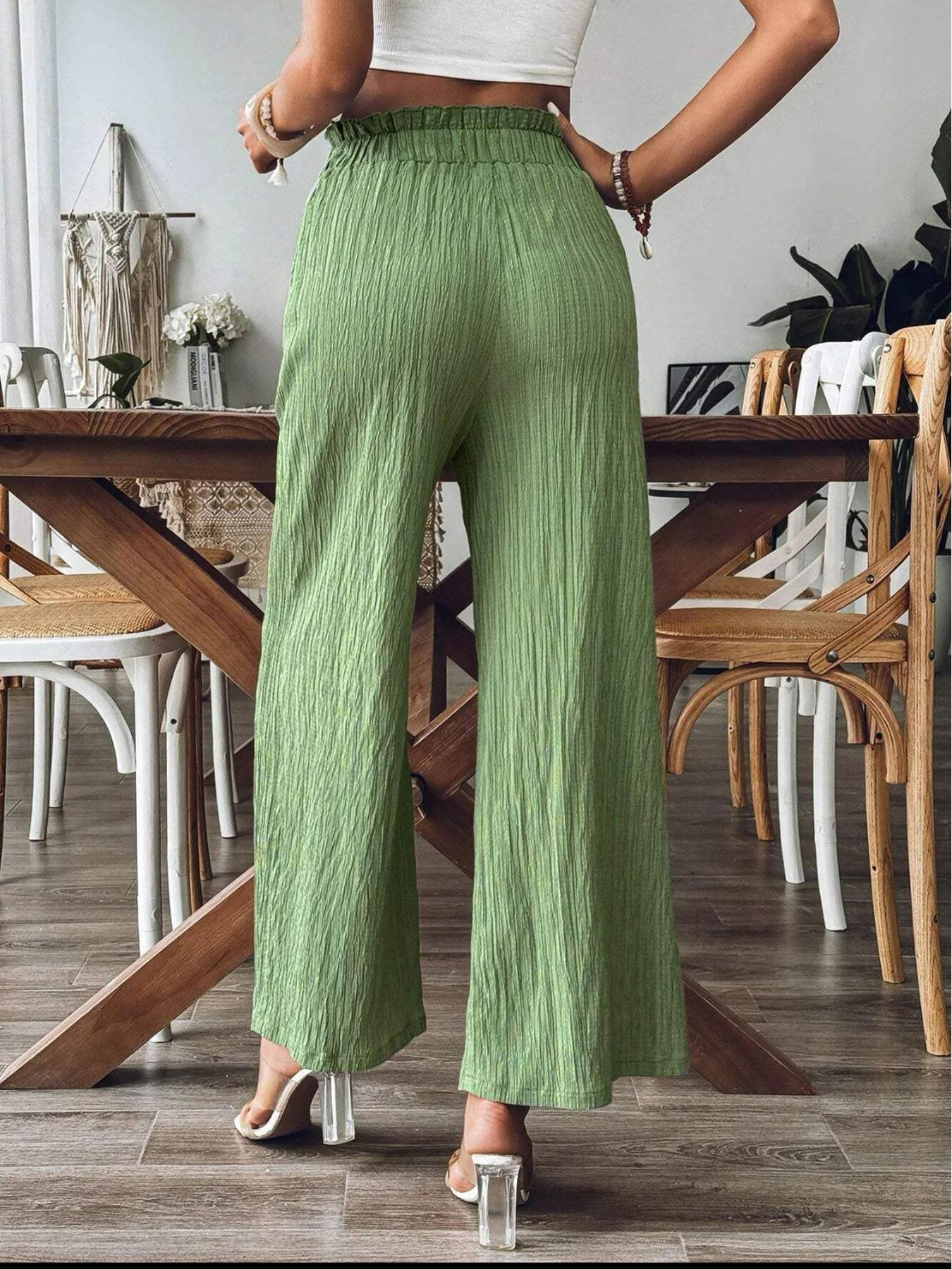 Pocketed Elastic Waist Wide Leg Pants - Trendsi - Flyclothing LLC