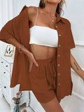 Button Up Half Sleeve Top and Shorts Set - Trendsi - Flyclothing LLC