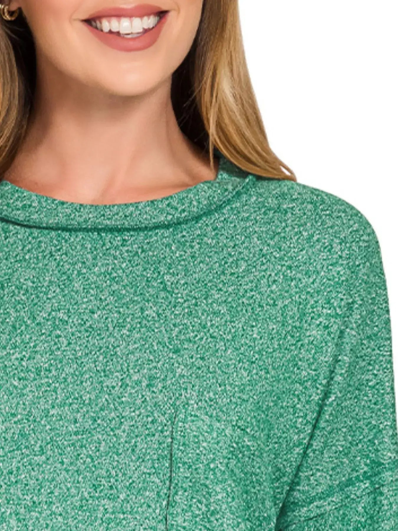 Zenana Soft Melange Hacci Round-Neck Long Sleeve T-Shirt - Trendsi - Flyclothing LLC