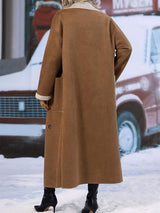 Plus Size Drop Shoulder Sherpa Longline Coat - Trendsi - Flyclothing LLC