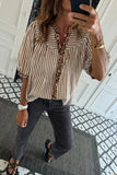 Striped Leopard Trim Button-Down Shirt - Trendsi - Flyclothing LLC