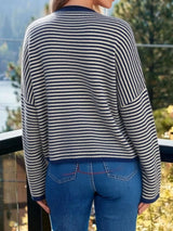 Button-Down Striped Knit Cardigan - Trendsi - Flyclothing LLC