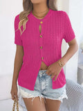 Cable Knit Button Down Short Sleeve Cardigan - Trendsi - Flyclothing LLC