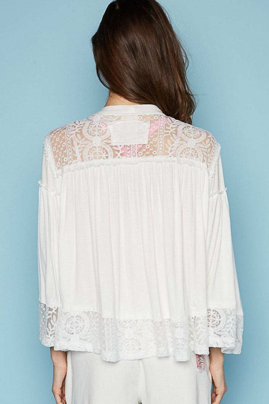 POL Open Front Lace Detail Cardigan - Trendsi - Flyclothing LLC