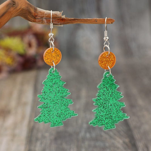 Glitter Acrylic Tree Shape Earrings - Trendsi