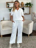 Double Take Full Size Texture Half Zip Short Sleeve Top and Pants Set - Trendsi - Flyclothing LLC
