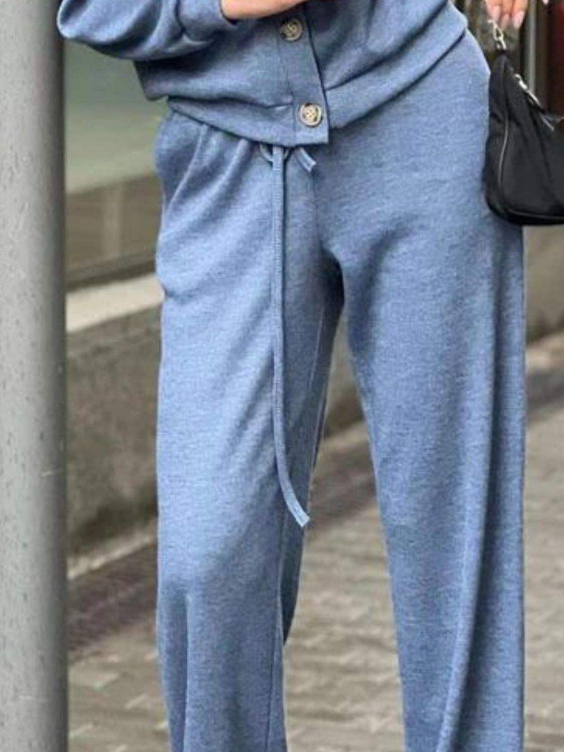 Full Size Button Up Long Sleeve Top and Pants Set - Trendsi - Flyclothing LLC