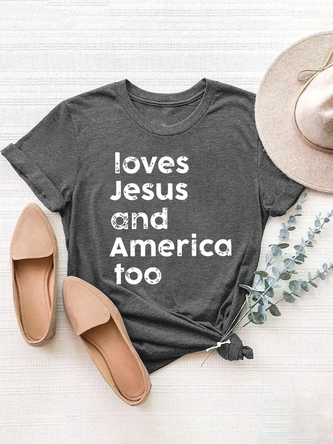 Letter Graphic Round Neck Short Sleeve T-Shirt - Trendsi - Flyclothing LLC