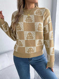 Halloween Ghost Pattern Checkered Round Neck Sweater - Trendsi - Flyclothing LLC