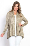 Be Stage Full Size Peplum Leopard Open Front Long Sleeve Cardigan - Trendsi - Flyclothing LLC