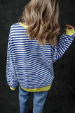 Pumpkin Striped Round Neck Long Sleeve Sweatshirt - Trendsi - Flyclothing LLC