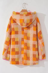 Checkered Long Sleeve Sherpa Hooded Jacket - Trendsi - Flyclothing LLC
