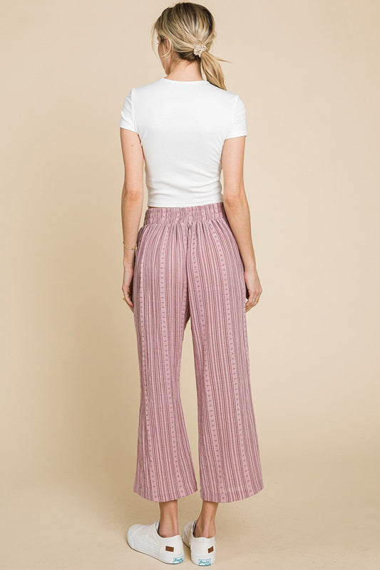 Cotton Bleu by Nu Lab Striped Elastic Waist Wide Leg Pants - Trendsi