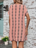 Printed Round Neck Short Sleeve Dress - Trendsi