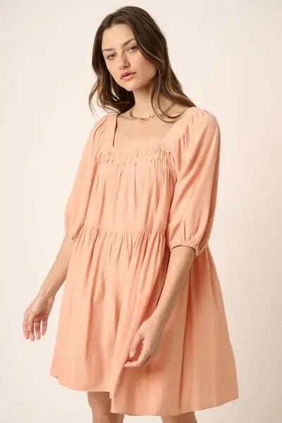 Mittoshop Pintuck Detail Tie Back Mini Dress - Trendsi - Flyclothing LLC