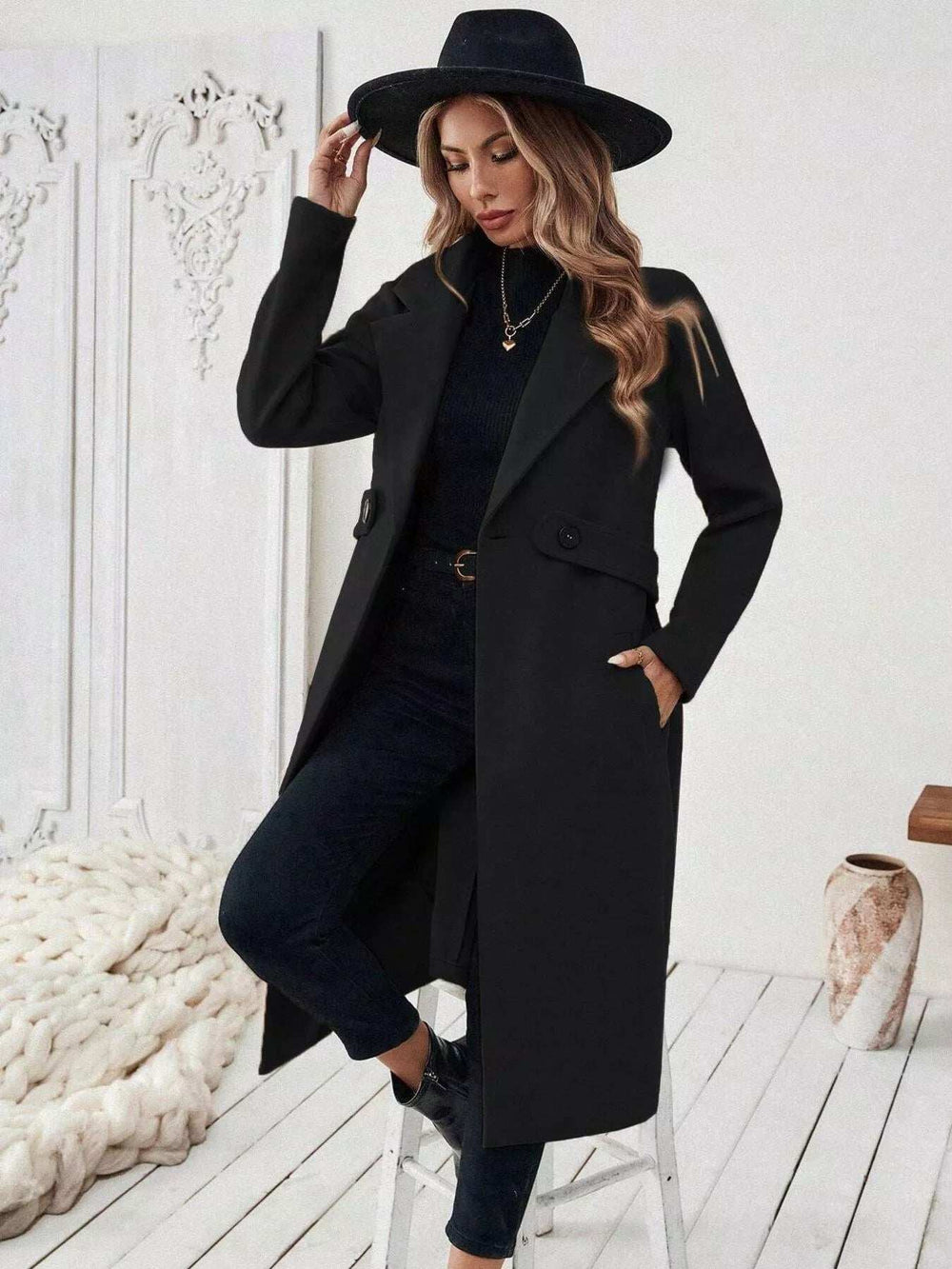 One Button Wool Blend Overcoat - Trendsi - Flyclothing LLC