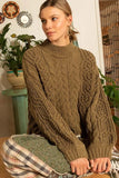 POL Mock Neck Cable Knit Sweater - Trendsi