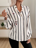 Perfee Striped Collared Neck Long Sleeve Shirt - Trendsi