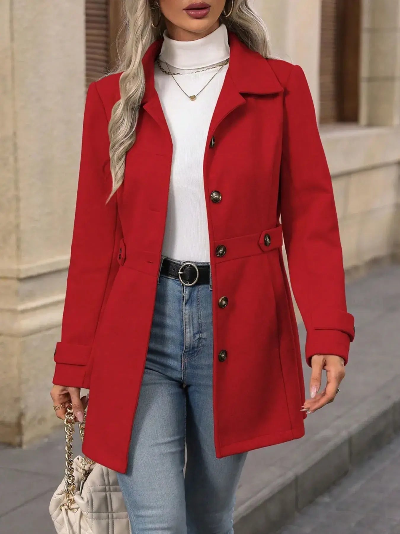 Button Up Long Sleeve Coat - Trendsi - Flyclothing LLC