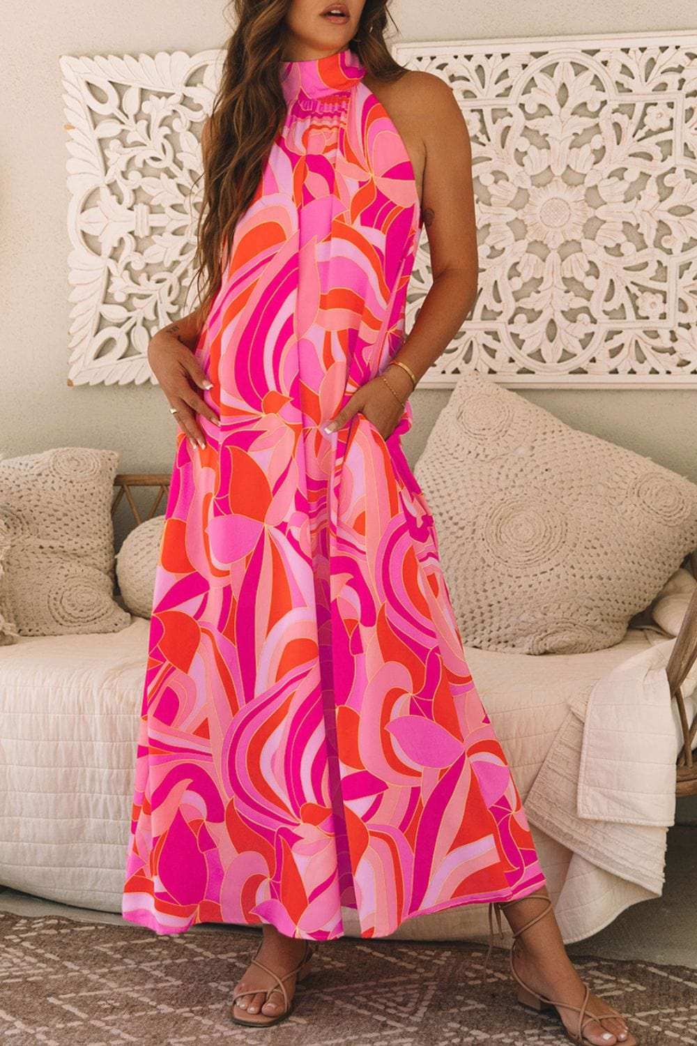 Contrast Grecian Neck Maxi Dress - Trendsi - Flyclothing LLC