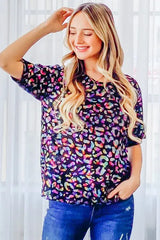And The Why Leopard Foil Printed Half Sleeve Summer Sweater - Trendsi - Flyclothing LLC