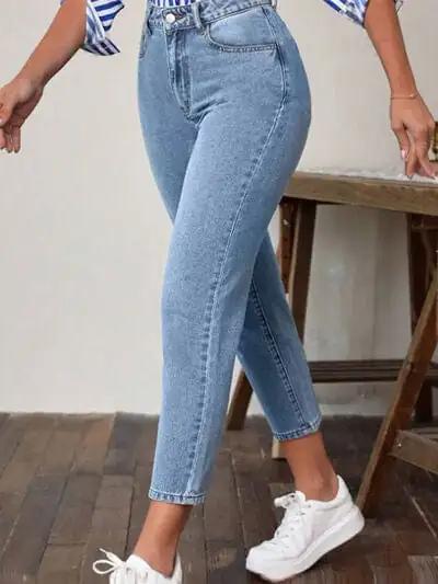 High Waist Jeans with Pockets - Trendsi