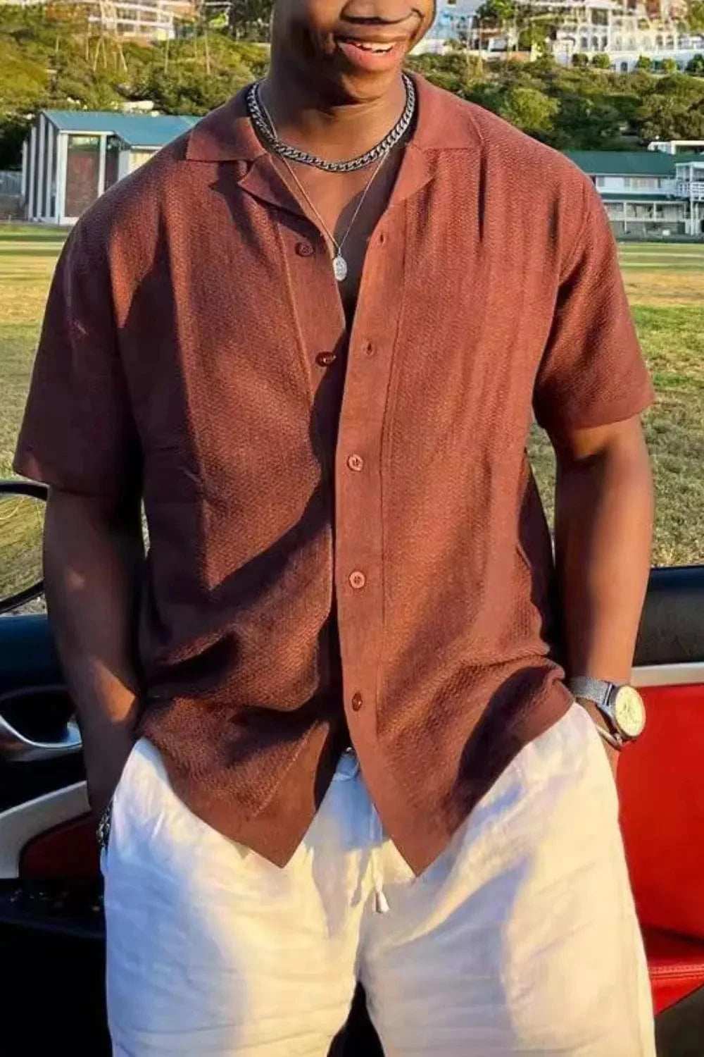 Men's Plus Size Button Down Short Sleeve Shirt - Trendsi - Flyclothing LLC