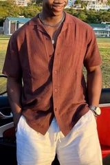 Men's Plus Size Button Down Short Sleeve Shirt - Trendsi - Flyclothing LLC