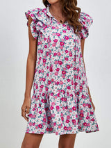 Tied Floral Cap Sleeve Mini Dress - Trendsi - Flyclothing LLC