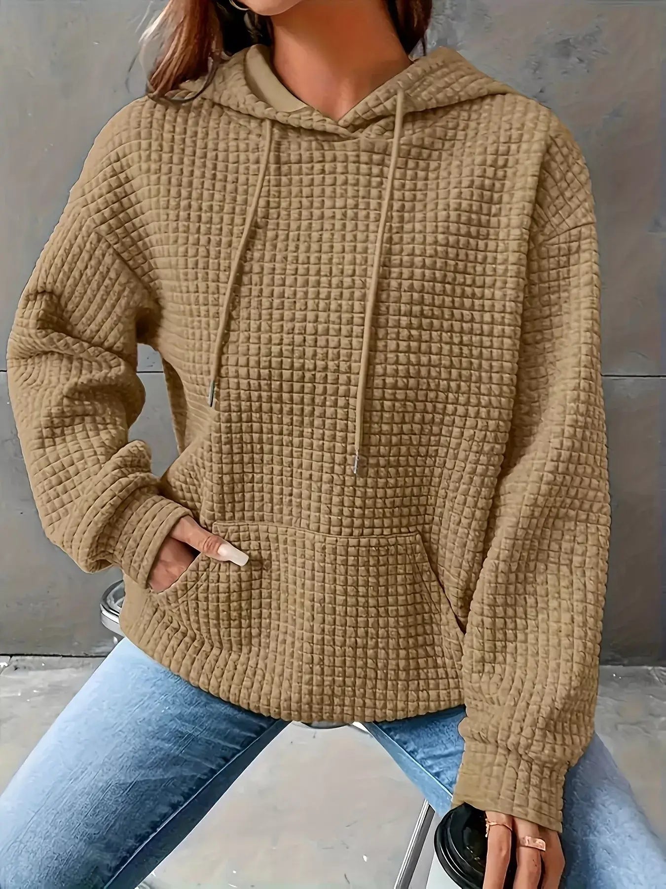 Textured Knit Drawstring Hoodie - Trendsi - Flyclothing LLC
