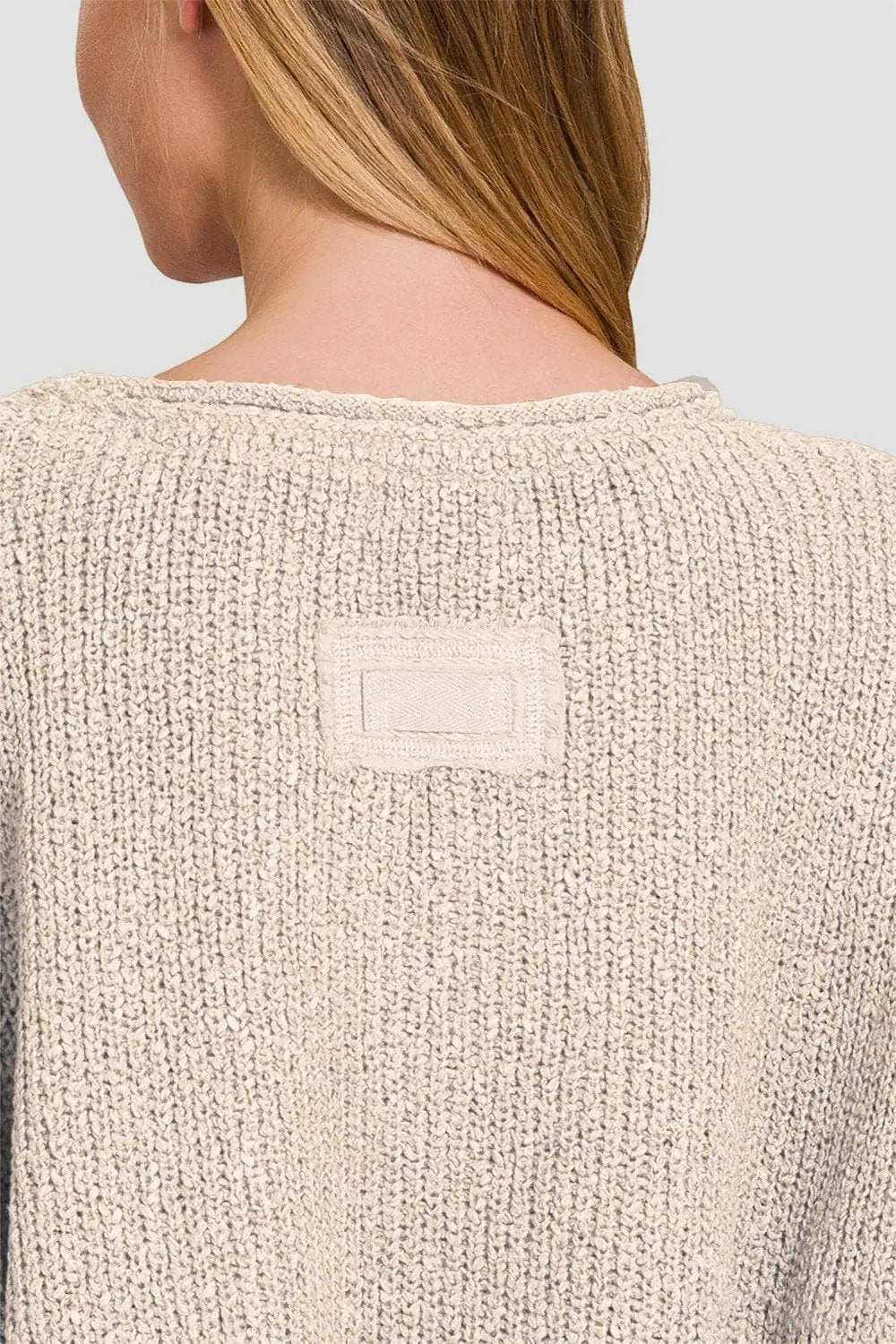 Zenana Notched Side Slit Patch Sweater - Trendsi - Flyclothing LLC