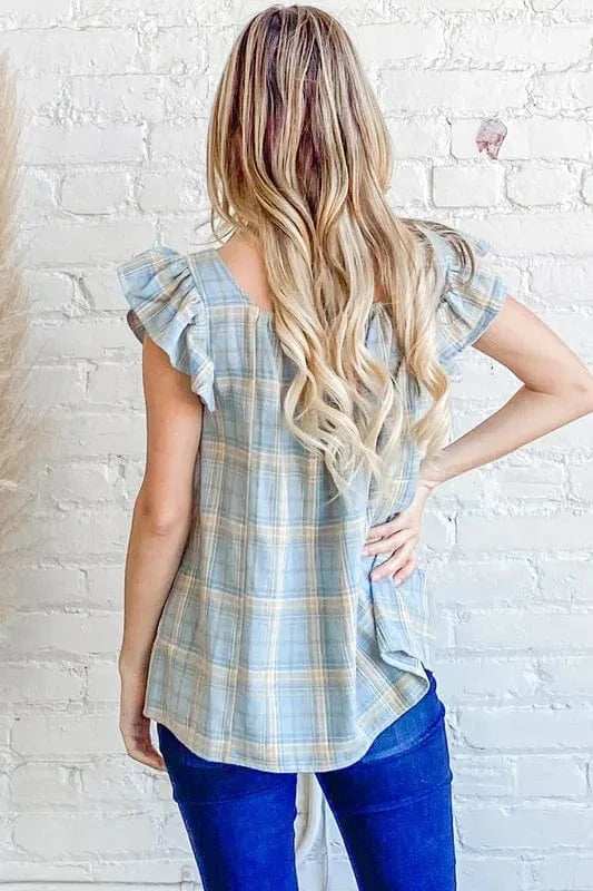 And The Why Plaid Print Smocked Detail Ruffle Baby Doll Top - Trendsi - Flyclothing LLC