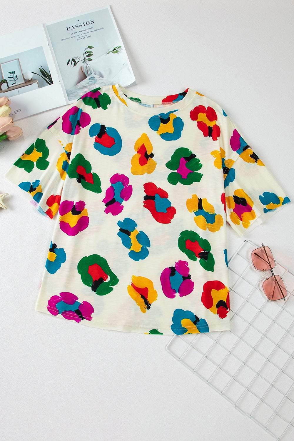 Printed Round Neck Half Sleeve Top - Trendsi - Flyclothing LLC