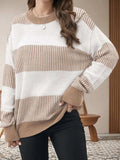 Striped Round Neck Long Sleeve Sweater - Trendsi - Flyclothing LLC