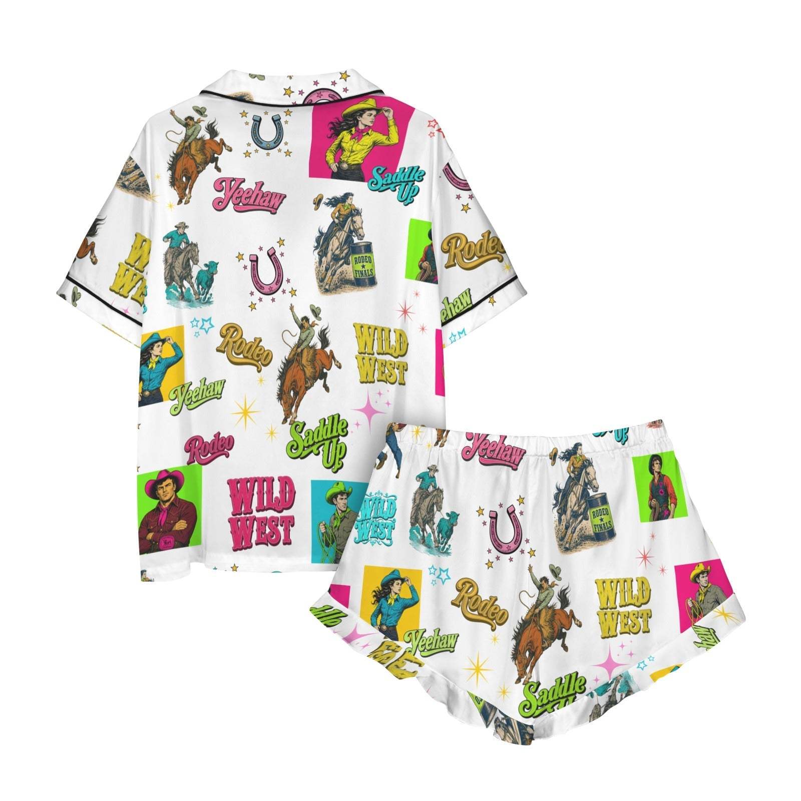 Baha Ranch The Last Roundup Western Rodeo Satin Pajama Set - Baha Ranch Western Wear - Flyclothing LLC