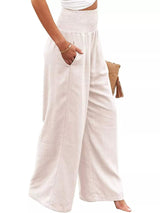 Smocked High Waisted Wide Leg Pants - Trendsi - Flyclothing LLC