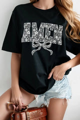 AMEN Bow Round Neck Short Sleeve T Shirt - Trendsi - Flyclothing LLC