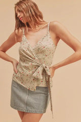 Aemi + Co Ditsy Floral Surplice Adjustable Straps Cami - Trendsi - Flyclothing LLC
