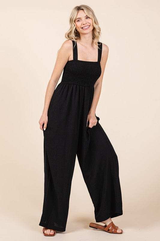 Mittoshop Smocked Wide Strap Wide Leg Overalls - Trendsi - Flyclothing LLC