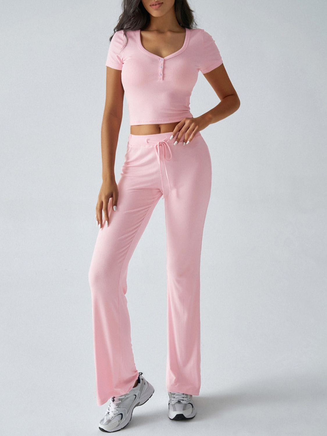 Devine Short Sleeve Top and Drawstring Pants Set - Trendsi