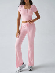 Devine Short Sleeve Top and Drawstring Pants Set - Trendsi