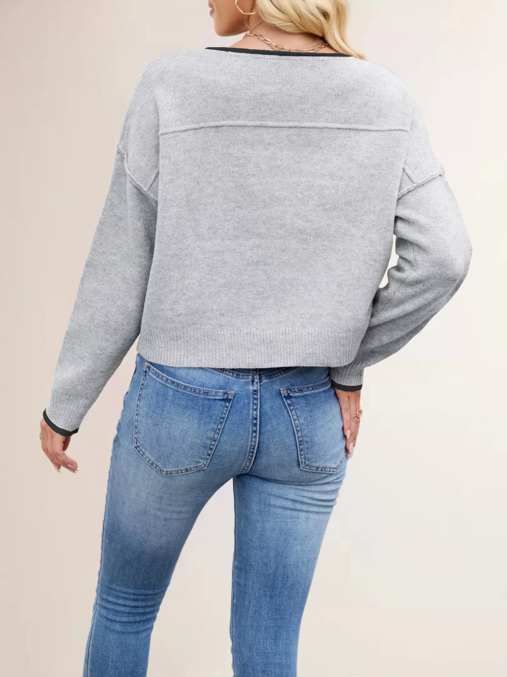 Round Neck Dropped Shoulder Sweater - Trendsi - Flyclothing LLC