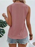 Eyelet Round Neck Tank - Trendsi - Flyclothing LLC