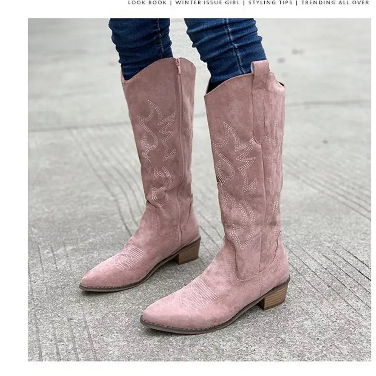 Point Toe Block Heels Boots - Trendsi - Flyclothing LLC