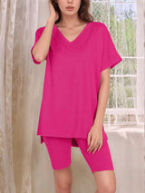 V-Neck High-Low T-Shirt and Shorts Set - Trendsi - Flyclothing LLC