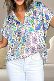Printed Collared Neck Short Sleeve Blouse - Trendsi - Flyclothing LLC