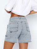 Washed High Rise Denim Shorts - Trendsi - Flyclothing LLC